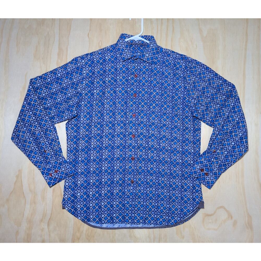 Visconti Black Men's Medium Button Up Shirt Blue Geometric Link Pattern Cotton